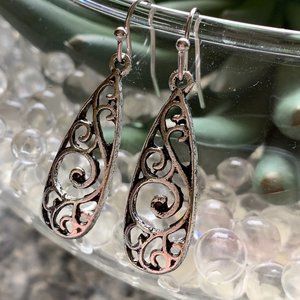 Boho silver swirls teardrop dangle earring